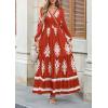 imagePRETTYGARDEN Womens 2025 Fall Wedding Guest Dresses Boho Floral Long Sleeve V Neck Flowy Elegant Maxi Dress Beach ClothesFloral Brick Red White
