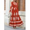 imagePRETTYGARDEN Womens 2025 Fall Wedding Guest Dresses Boho Floral Long Sleeve V Neck Flowy Elegant Maxi Dress Beach ClothesFloral Brick Red White