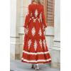imagePRETTYGARDEN Womens 2025 Fall Wedding Guest Dresses Boho Floral Long Sleeve V Neck Flowy Elegant Maxi Dress Beach ClothesFloral Brick Red White