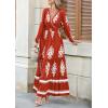 imagePRETTYGARDEN Womens 2025 Fall Wedding Guest Dresses Boho Floral Long Sleeve V Neck Flowy Elegant Maxi Dress Beach ClothesFloral Brick Red White