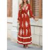 imagePRETTYGARDEN Womens 2025 Fall Wedding Guest Dresses Boho Floral Long Sleeve V Neck Flowy Elegant Maxi Dress Beach ClothesFloral Brick Red White
