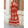 imagePRETTYGARDEN Womens 2025 Fall Wedding Guest Dresses Boho Floral Long Sleeve V Neck Flowy Elegant Maxi Dress Beach ClothesFloral Brick Red White