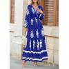 imagePRETTYGARDEN Womens 2025 Fall Wedding Guest Dresses Boho Floral Long Sleeve V Neck Flowy Elegant Maxi Dress Beach ClothesFloral Royal Blue White