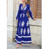 imagePRETTYGARDEN Womens 2025 Fall Wedding Guest Dresses Boho Floral Long Sleeve V Neck Flowy Elegant Maxi Dress Beach ClothesFloral Royal Blue White