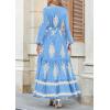 imagePRETTYGARDEN Womens 2025 Fall Wedding Guest Dresses Boho Floral Long Sleeve V Neck Flowy Elegant Maxi Dress Beach ClothesFloral Sky Blue Apricot