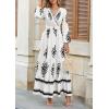 imagePRETTYGARDEN Womens 2025 Fall Wedding Guest Dresses Boho Floral Long Sleeve V Neck Flowy Elegant Maxi Dress Beach ClothesFloral White Black