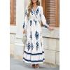 imagePRETTYGARDEN Womens 2025 Fall Wedding Guest Dresses Boho Floral Long Sleeve V Neck Flowy Elegant Maxi Dress Beach ClothesFloral White Blue