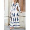imagePRETTYGARDEN Womens 2025 Fall Wedding Guest Dresses Boho Floral Long Sleeve V Neck Flowy Elegant Maxi Dress Beach ClothesFloral White Blue