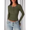 imagePRETTYGARDEN Womens Casual Long Sleeve Tops 2025 Fall Crew Neck Fitted Henley Shirts Basic Tee Blouse Knit Going Out OutfitsArmy Green