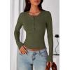 imagePRETTYGARDEN Womens Casual Long Sleeve Tops 2025 Fall Crew Neck Fitted Henley Shirts Basic Tee Blouse Knit Going Out OutfitsArmy Green