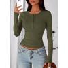 imagePRETTYGARDEN Womens Casual Long Sleeve Tops 2025 Fall Crew Neck Fitted Henley Shirts Basic Tee Blouse Knit Going Out OutfitsArmy Green