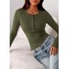 imagePRETTYGARDEN Womens Casual Long Sleeve Tops 2025 Fall Crew Neck Fitted Henley Shirts Basic Tee Blouse Knit Going Out OutfitsArmy Green