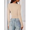 imagePRETTYGARDEN Womens Casual Long Sleeve Tops 2025 Fall Crew Neck Fitted Henley Shirts Basic Tee Blouse Knit Going Out OutfitsBeige