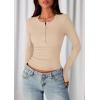 imagePRETTYGARDEN Womens Casual Long Sleeve Tops 2025 Fall Crew Neck Fitted Henley Shirts Basic Tee Blouse Knit Going Out OutfitsBeige