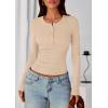 imagePRETTYGARDEN Womens Casual Long Sleeve Tops 2025 Fall Crew Neck Fitted Henley Shirts Basic Tee Blouse Knit Going Out OutfitsBeige