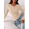 imagePRETTYGARDEN Womens Casual Long Sleeve Tops 2025 Fall Crew Neck Fitted Henley Shirts Basic Tee Blouse Knit Going Out OutfitsBeige