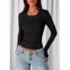 imagePRETTYGARDEN Womens Casual Long Sleeve Tops 2025 Fall Crew Neck Fitted Henley Shirts Basic Tee Blouse Knit Going Out OutfitsBlack