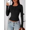 imagePRETTYGARDEN Womens Casual Long Sleeve Tops 2025 Fall Crew Neck Fitted Henley Shirts Basic Tee Blouse Knit Going Out OutfitsBlack