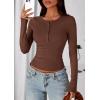 imagePRETTYGARDEN Womens Casual Long Sleeve Tops 2025 Fall Crew Neck Fitted Henley Shirts Basic Tee Blouse Knit Going Out OutfitsBrown