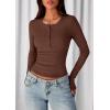 imagePRETTYGARDEN Womens Casual Long Sleeve Tops 2025 Fall Crew Neck Fitted Henley Shirts Basic Tee Blouse Knit Going Out OutfitsBrown