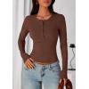 imagePRETTYGARDEN Womens Casual Long Sleeve Tops 2025 Fall Crew Neck Fitted Henley Shirts Basic Tee Blouse Knit Going Out OutfitsBrown