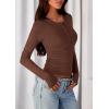 imagePRETTYGARDEN Womens Casual Long Sleeve Tops 2025 Fall Crew Neck Fitted Henley Shirts Basic Tee Blouse Knit Going Out OutfitsBrown