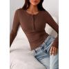 imagePRETTYGARDEN Womens Casual Long Sleeve Tops 2025 Fall Crew Neck Fitted Henley Shirts Basic Tee Blouse Knit Going Out OutfitsBrown