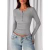 imagePRETTYGARDEN Womens Casual Long Sleeve Tops 2025 Fall Crew Neck Fitted Henley Shirts Basic Tee Blouse Knit Going Out OutfitsGrey