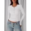 imagePRETTYGARDEN Womens Casual Long Sleeve Tops 2025 Fall Crew Neck Fitted Henley Shirts Basic Tee Blouse Knit Going Out OutfitsWhite