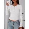 imagePRETTYGARDEN Womens Casual Long Sleeve Tops 2025 Fall Crew Neck Fitted Henley Shirts Basic Tee Blouse Knit Going Out OutfitsWhite