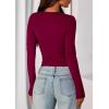 imagePRETTYGARDEN Womens Casual Long Sleeve Tops 2025 Fall Crew Neck Fitted Henley Shirts Basic Tee Blouse Knit Going Out OutfitsWine Red