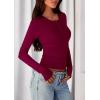 imagePRETTYGARDEN Womens Casual Long Sleeve Tops 2025 Fall Crew Neck Fitted Henley Shirts Basic Tee Blouse Knit Going Out OutfitsWine Red