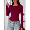 imagePRETTYGARDEN Womens Casual Long Sleeve Tops 2025 Fall Crew Neck Fitted Henley Shirts Basic Tee Blouse Knit Going Out OutfitsWine Red