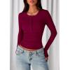 imagePRETTYGARDEN Womens Casual Long Sleeve Tops 2025 Fall Crew Neck Fitted Henley Shirts Basic Tee Blouse Knit Going Out OutfitsWine Red
