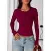 imagePRETTYGARDEN Womens Casual Long Sleeve Tops 2025 Fall Crew Neck Fitted Henley Shirts Basic Tee Blouse Knit Going Out OutfitsWine Red