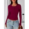 imagePRETTYGARDEN Womens Casual Long Sleeve Tops 2025 Fall Crew Neck Fitted Henley Shirts Basic Tee Blouse Knit Going Out OutfitsWine Red