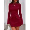 imagePRETTYGARDEN Womens Fall Long Sleeve Mini Dress 2025 Trendy Boat Neck Bodycon Knit Elegant Short Party Formal DressesRed