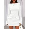 imagePRETTYGARDEN Womens Fall Long Sleeve Mini Dress 2025 Trendy Boat Neck Bodycon Knit Elegant Short Party Formal DressesWhite