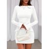 imagePRETTYGARDEN Womens Fall Long Sleeve Mini Dress 2025 Trendy Boat Neck Bodycon Knit Elegant Short Party Formal DressesWhite