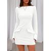 imagePRETTYGARDEN Womens Fall Long Sleeve Mini Dress 2025 Trendy Boat Neck Bodycon Knit Elegant Short Party Formal DressesWhite