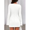 imagePRETTYGARDEN Womens Fall Long Sleeve Mini Dress 2025 Trendy Boat Neck Bodycon Knit Elegant Short Party Formal DressesWhite