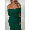 imagePRETTYGARDEN Womens Fall Off The Shoulder Maxi Dress Spring Long Sleeve Ruched Fitted Bodycon Club Dresses with SlitGreen