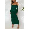 imagePRETTYGARDEN Womens Fall Off The Shoulder Maxi Dress Spring Long Sleeve Ruched Fitted Bodycon Club Dresses with SlitGreen