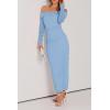 imagePRETTYGARDEN Womens Fall Off The Shoulder Maxi Dress Spring Long Sleeve Ruched Fitted Bodycon Club Dresses with SlitLight Blue
