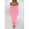 imagePRETTYGARDEN Womens Fall Off The Shoulder Maxi Dress Spring Long Sleeve Ruched Fitted Bodycon Club Dresses with SlitPink