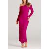 imagePRETTYGARDEN Womens Fall Off The Shoulder Maxi Dress Spring Long Sleeve Ruched Fitted Bodycon Club Dresses with SlitRose Red