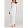 imagePRETTYGARDEN Womens Fall Off The Shoulder Maxi Dress Spring Long Sleeve Ruched Fitted Bodycon Club Dresses with SlitWhite