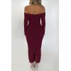 imagePRETTYGARDEN Womens Fall Off The Shoulder Maxi Dress Spring Long Sleeve Ruched Fitted Bodycon Club Dresses with SlitWine Red