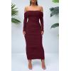imagePRETTYGARDEN Womens Fall Off The Shoulder Maxi Dress Spring Long Sleeve Ruched Fitted Bodycon Club Dresses with SlitWine Red