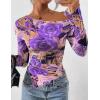 imagePRETTYGARDEN Womens Fall Trendy Off Shoulder Y2k Tops 2025 Tie Dye Mesh Long Sleeve Shirts Asymmetrical Ruched Floral BlouseFloral Purple